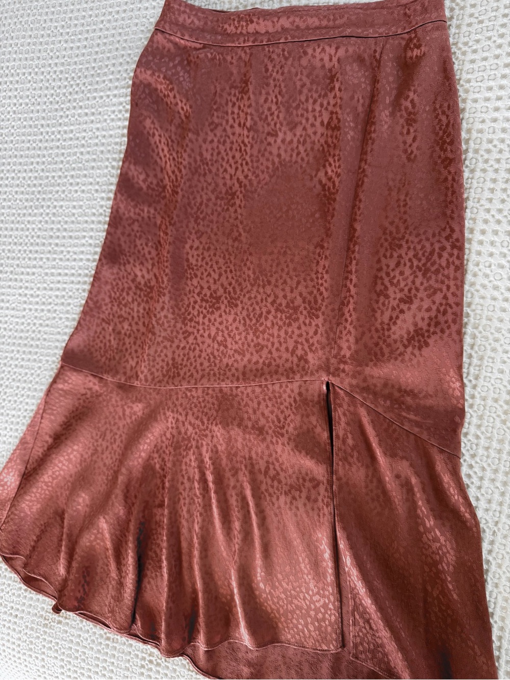 Madewell Cheetah Jacquard Bias Cut Midi Skirt Rust Satin Size 4 ND132 HO21 - Picture 6 of 11